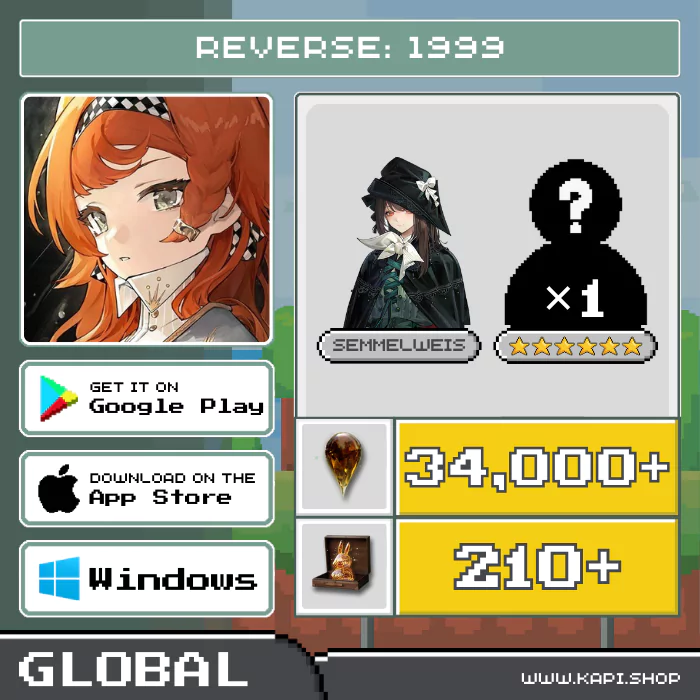ไอดี Reverse: 1999 (Global) - 34,000+ Clear Drop + Semmelweis + สุ่มตัวละคร 6 ดาว 1 ตัว