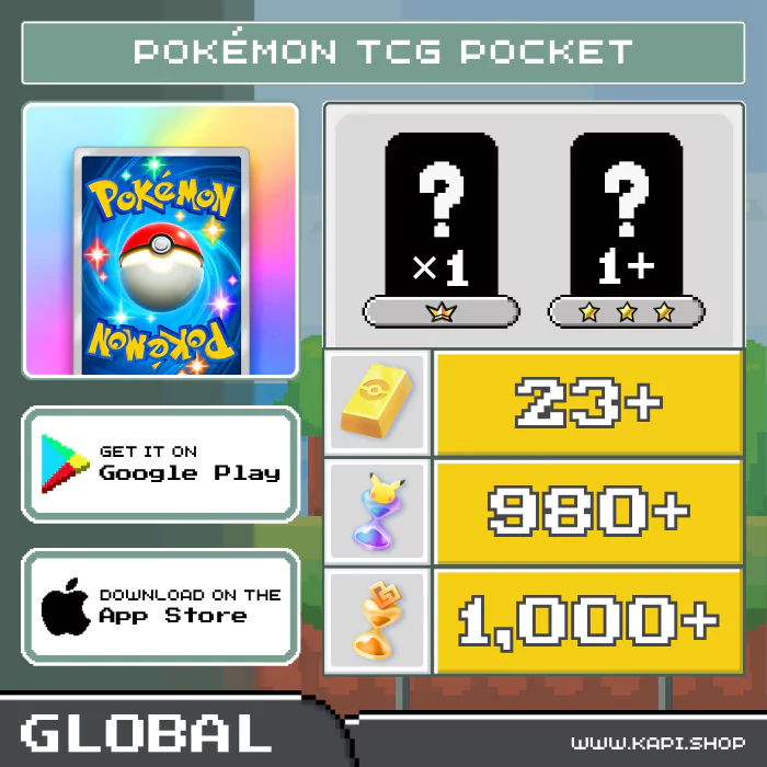 ไอดี Pokémon TCG Pocket (Global) - 23+ Poké Gold + สุ่มการ์ดมงกุฎ 1 ใบ + สุ่มการ์ด 3 ดาว 1 ใบขึ้นไป