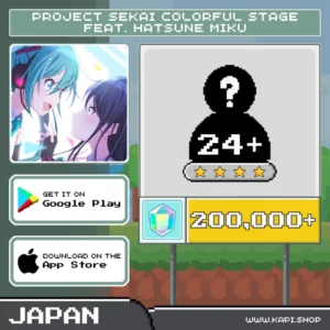 ไอดี Project Sekai Colorful Stage Feat. Hatsune Miku (Japan) - 200,000+ Crystals + สุ่มตัวละคร 4 ดาว 24 ตัวขึ้นไป