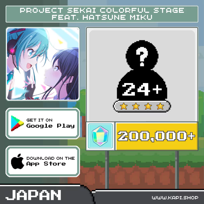 ไอดี Project Sekai Colorful Stage Feat. Hatsune Miku (Japan) - 200,000+ Crystals + สุ่มตัวละคร 4 ดาว 24 ตัวขึ้นไป
