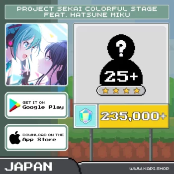 ไอดี Project Sekai Colorful Stage Feat. Hatsune Miku (Japan) - 235,000+ Crystals + สุ่มตัวละคร 4 ดาว 25 ตัวขึ้นไป