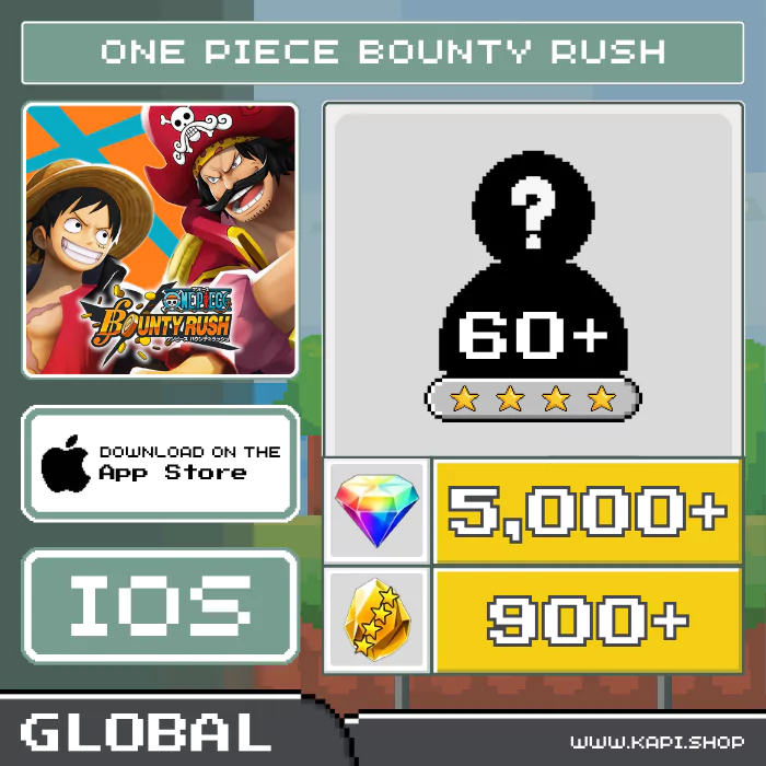 ไอดี ONE PIECE Bounty Rush (Global-iOS) - 5,000+ Rainbow Diamonds + สุ่มตัวละคร 4 ดาว 60 ตัวขึ้นไป