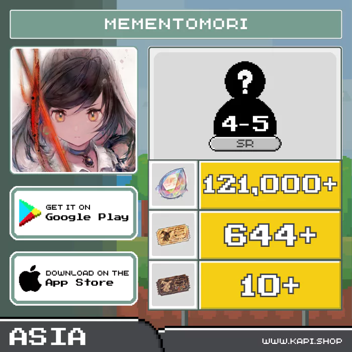 ไอดี MementoMori (Asia) - 121,000+ Diamonds + สุ่มตัวละคร SR 5-6 ตัว