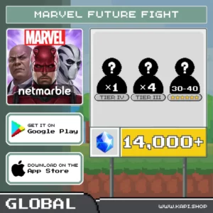 ไอดี MARVEL Future Fight (Global) - 14,000+ Crystals + สุ่มตัวละคร 6 ดาว 30-40 ตัว