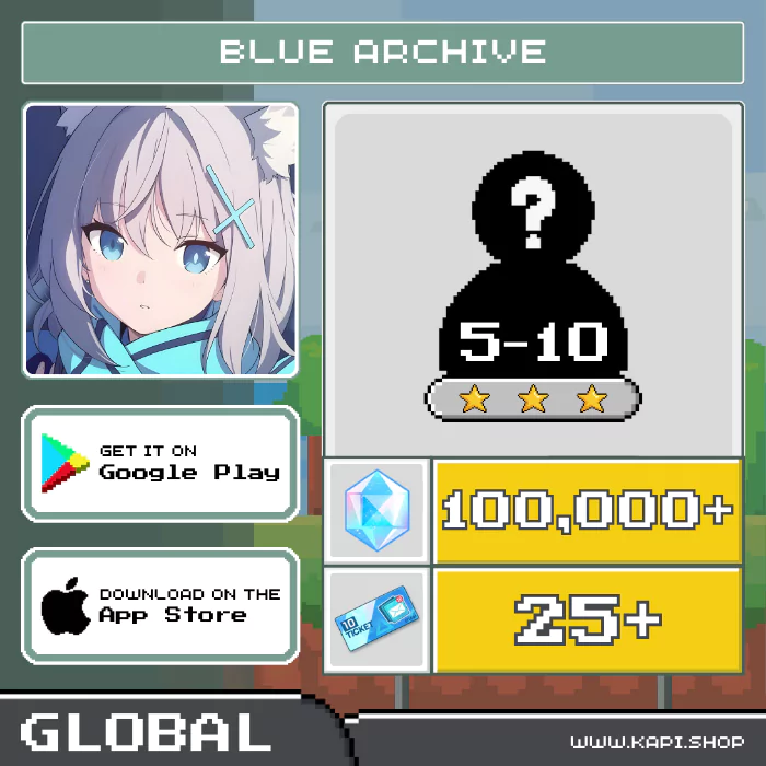 ไอดี Blue Archive (Global) - 100,000+ Pyroxene + สุ่มตัวละคร 3 ดาว 5-10 ตัว
