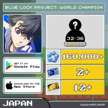 ไอดี BLUE LOCK Project: World Champion (Japan) - 160,000+ Blue Gems + สุ่มตัวละคร 3 ดาว 32-36 ตัว