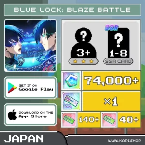 ไอดี Blue Lock: Blaze Battle (Japan) - 74,000+ BL Diamonds + สุ่มตัวละคร 3 ดาว 3 ตัวขึ้นไป + สุ่มการ์ด SSR 1-8 ใบ