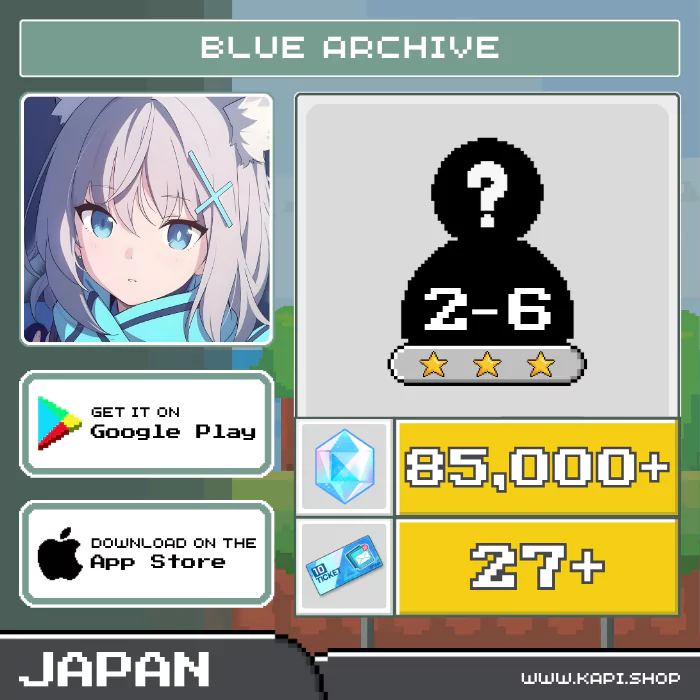 ไอดี Blue Archive (Japan) - 85,000+ Pyroxene + สุ่มตัวละคร 3 ดาว 2-6 ตัว