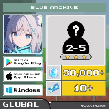 ไอดี Blue Archive (Global) - 30,000+ Pyroxene + สุ่มตัวละคร 3 ดาว 2-5 ตัว