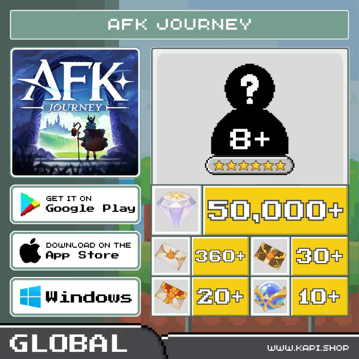 ไอดี AFK Journey (Global) - 50,000+ Diamonds + สุ่มตัวละคร 6 ดาว 8 ตัวขึ้นไป