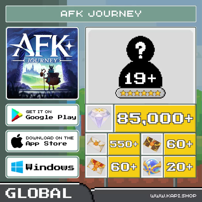 ไอดี AFK Journey (Global) - 85,000+ Diamonds + สุ่มตัวละคร 6 ดาว 19 ตัวขึ้นไป