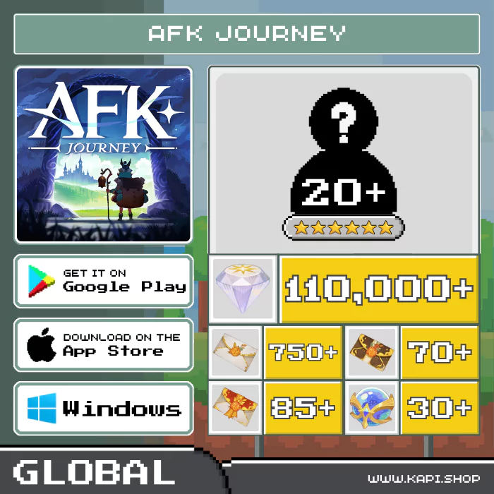 ไอดี AFK Journey (Global) - 110,000+ Diamonds + สุ่มตัวละคร 6 ดาว 20 ตัวขึ้นไป