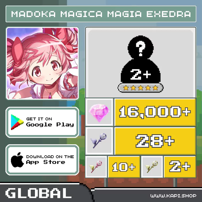 ไอดี Madoka Magica Magia Exedra (Global) - 16,000+ Magica Stones + สุ่มตัวละคร 5 ดาว 2 ตัวขึ้นไป
