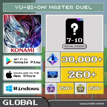 ไอดี Yu-Gi-Oh! Master Duel (Global) - 30,000+ Gems + สุ่มการ์ด Royal Finish UR 7-10 ใบ