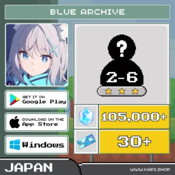 ไอดี Blue Archive (Japan) - 105,000+ Pyroxene + สุ่มตัวละคร 3 ดาว 2-6 ตัว