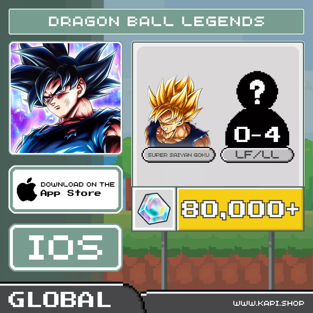 ไอดี DRAGON BALL LEGENDS (Global-iOS) - 80,000+ Chrono Crystals + Super Saiyan Goku + สุ่มตัวละคร LF/LL 0-4 ตัว ไอดี DRAGON BALL LEGENDS (Global-iOS) - 80,000+ Chrono Crystals + Super Saiyan Goku + สุ่มตัวละคร LF/LL 0-4 ตัว