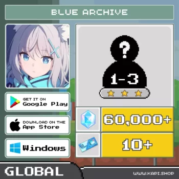 ไอดี Blue Archive (Global) - 60,000+ Pyroxene + สุ่มตัวละคร 3 ดาว 1-3 ตัว