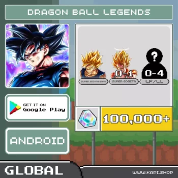 ไอดี DRAGON BALL LEGENDS (Global-Android) - 100,000+ Chrono Crystals + Super Saiyan Goku + สุ่ม Super Gogeta 0-1 ตัว + สุ่มตัวละคร LF/LL 0-4 ตัว