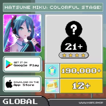ไอดี HATSUNE MIKU: COLORFUL STAGE! (Global) - 190,000+ Crystals + สุ่มตัวละคร 4 ดาว 21 ตัวขึ้นไป
