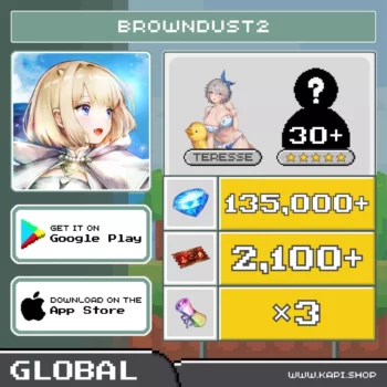 ไอดี BrownDust2 (Global) - 135,000+ Dia + Teresse (Beachside Angel) + สุ่มตัวละคร 5 ดาว 30 ตัวขึ้นไป