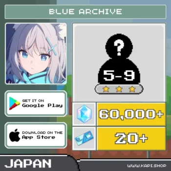 ไอดี Blue Archive (Japan) - 60,000+ Pyroxene + สุ่มตัวละคร 3 ดาว 5-9 ตัว