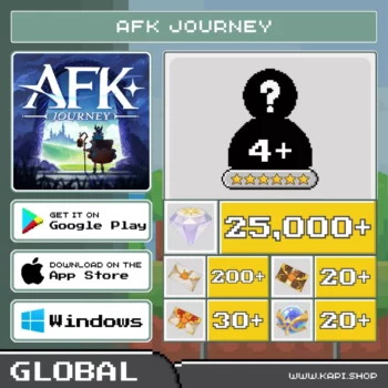 ไอดี AFK Journey (Global) - 25,000+ Diamonds + สุ่มตัวละคร 6 ดาว 4 ตัวขึ้นไป