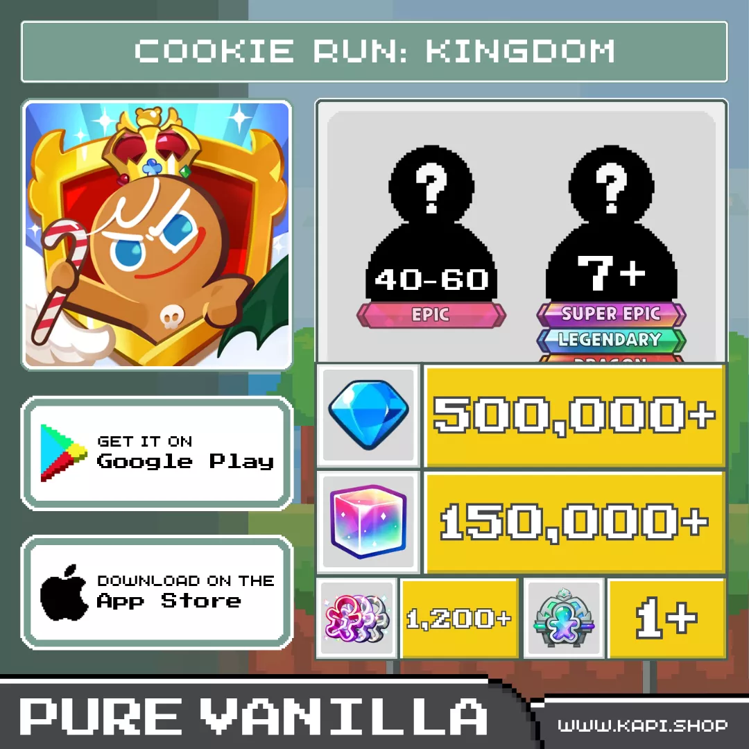 ไอดี Cookie Run: Kingdom (Pure Vanilla) - 500,000+ Crystals + สุ่มคุกกี้ต่างๆ ไอดี Cookie Run: Kingdom (Pure Vanilla) - 500,000+ Crystals + สุ่มคุกกี้ต่างๆ