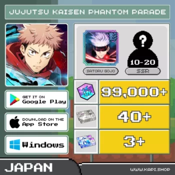 ไอดี Jujutsu Kaisen Phantom Parade (Japan) - 99,000+ Cubes + Gojo + สุ่มความทรงจำ SSR 10-20 อัน