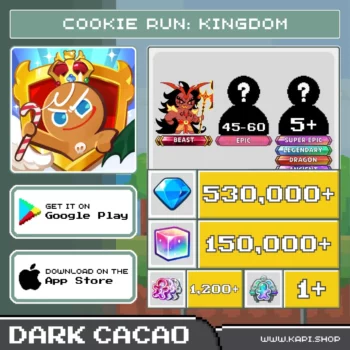 ไอดี Cookie Run: Kingdom (Dark Cacao) - 530,000+ Crystals + Burning Spice Cookie + สุ่มคุกกี้ต่างๆ