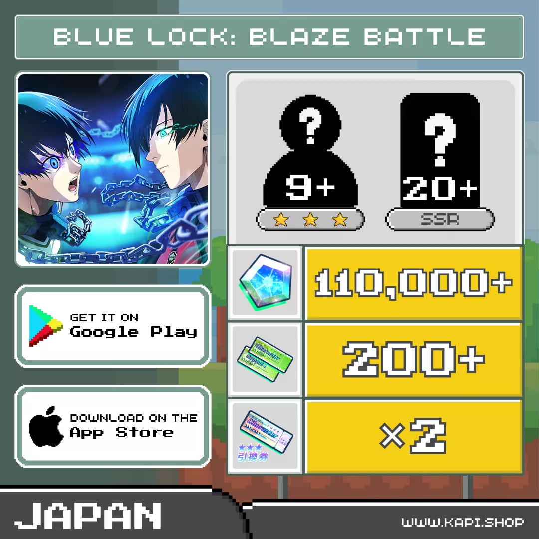 ไอดี Blue Lock: Blaze Battle (Japan) - 110,000+ BL Diamonds + สุ่มตัวละคร 3 ดาว 9 ตัวขึ้นไป + สุ่มการ์ด SSR 20 ใบขึ้นไป ไอดี Blue Lock: Blaze Battle (Japan) - 110,000+ BL Diamonds + สุ่มตัวละคร 3 ดาว 9 ตัวขึ้นไป + สุ่มการ์ด SSR 20 ใบขึ้นไป