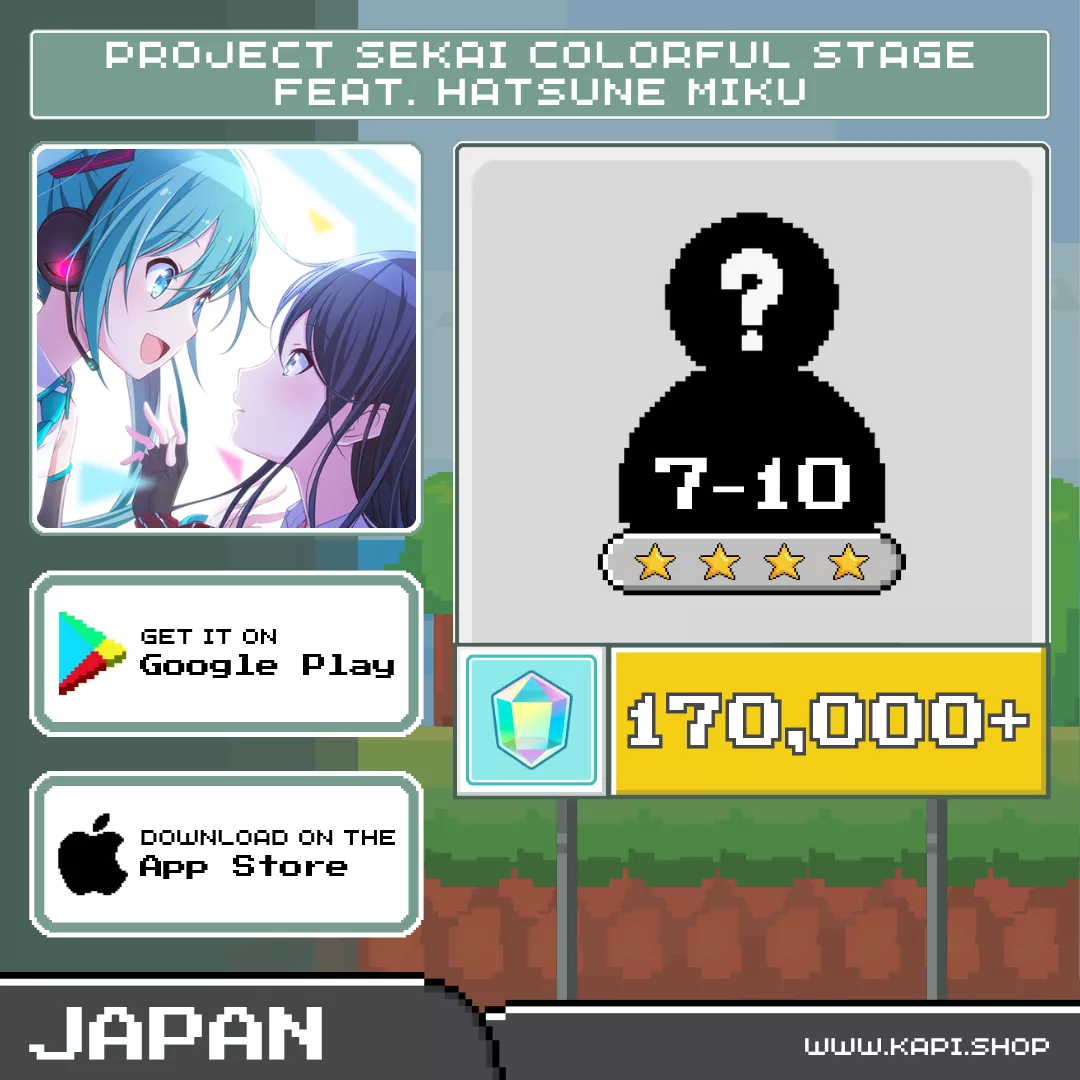 ไอดี Project Sekai Colorful Stage Feat. Hatsune Miku (Japan) - 170,000+ Crystals + สุ่มตัวละคร 4 ดาว 7-10 ตัว ไอดี Project Sekai Colorful Stage Feat. Hatsune Miku (Japan) - 170,000+ Crystals + สุ่มตัวละคร 4 ดาว 7-10 ตัว