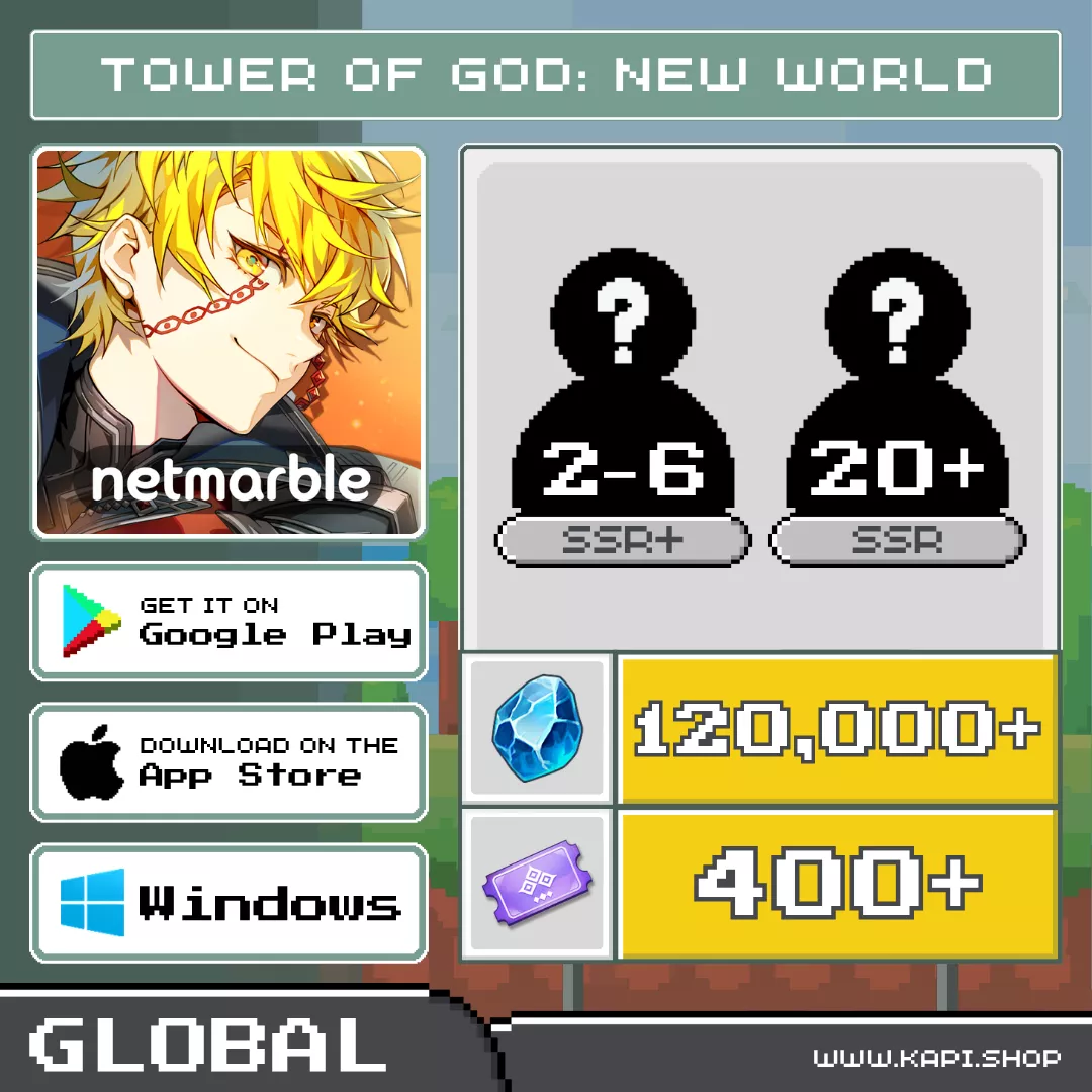 ไอดี Tower of God: NEW WORLD (Global) - 120,000+ Suspendium + สุ่มตัวละคร SSR+ 2-6 ตัว + สุ่มตัวละคร SSR 20 ตัวขึ้นไป ไอดี Tower of God: NEW WORLD (Global) - 120,000+ Suspendium + สุ่มตัวละคร SSR+ 2-6 ตัว + สุ่มตัวละคร SSR 20 ตัวขึ้นไป
