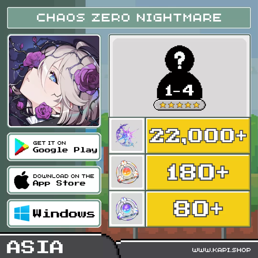ไอดี Chaos Zero Nightmare (Asia) - 22,000+ Crystals + สุ่มตัวละคร 5 ดาว 1-4 ตัว ไอดี Chaos Zero Nightmare (Asia) - 22,000+ Crystals + สุ่มตัวละคร 5 ดาว 1-4 ตัว
